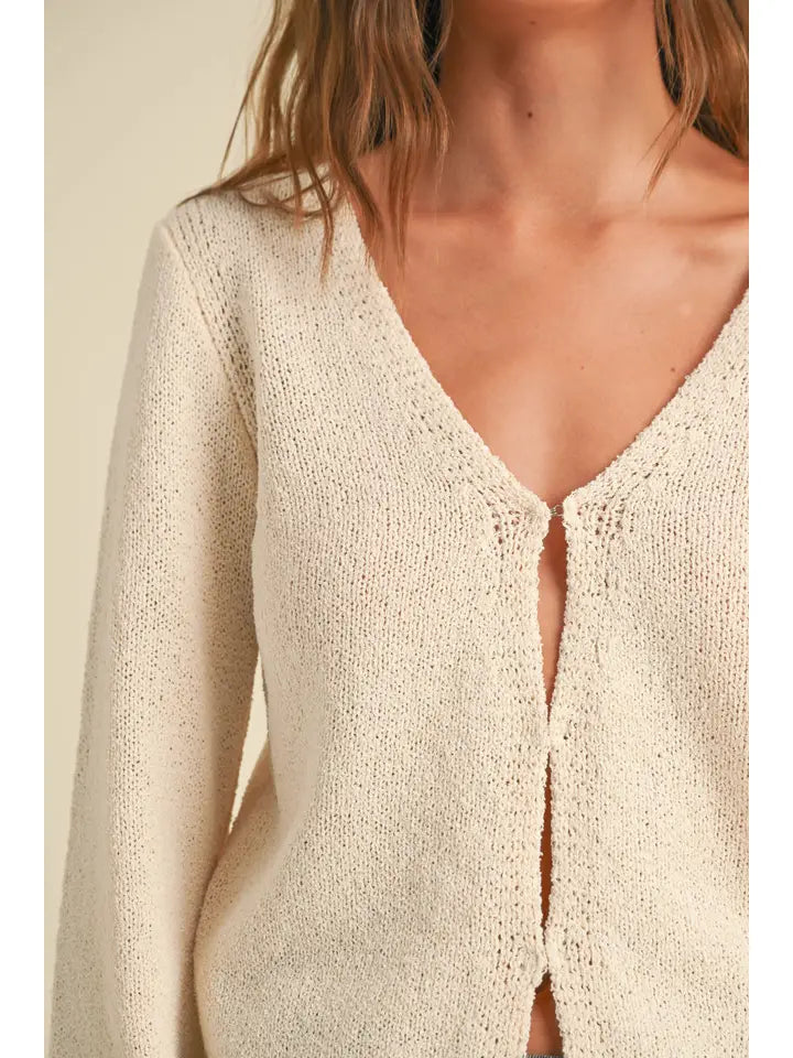 Knitted Cardigan with Front Closure - Ivory