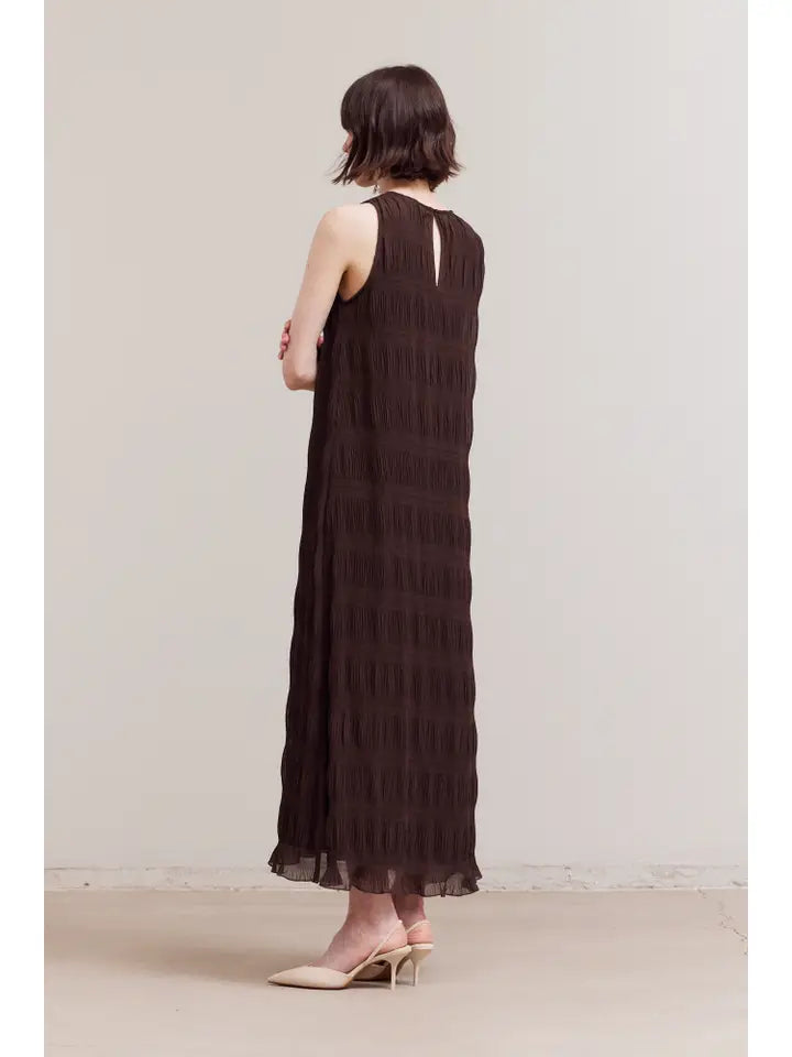 Grade + Gather - Pleated Chiffon Dress - Chocolate