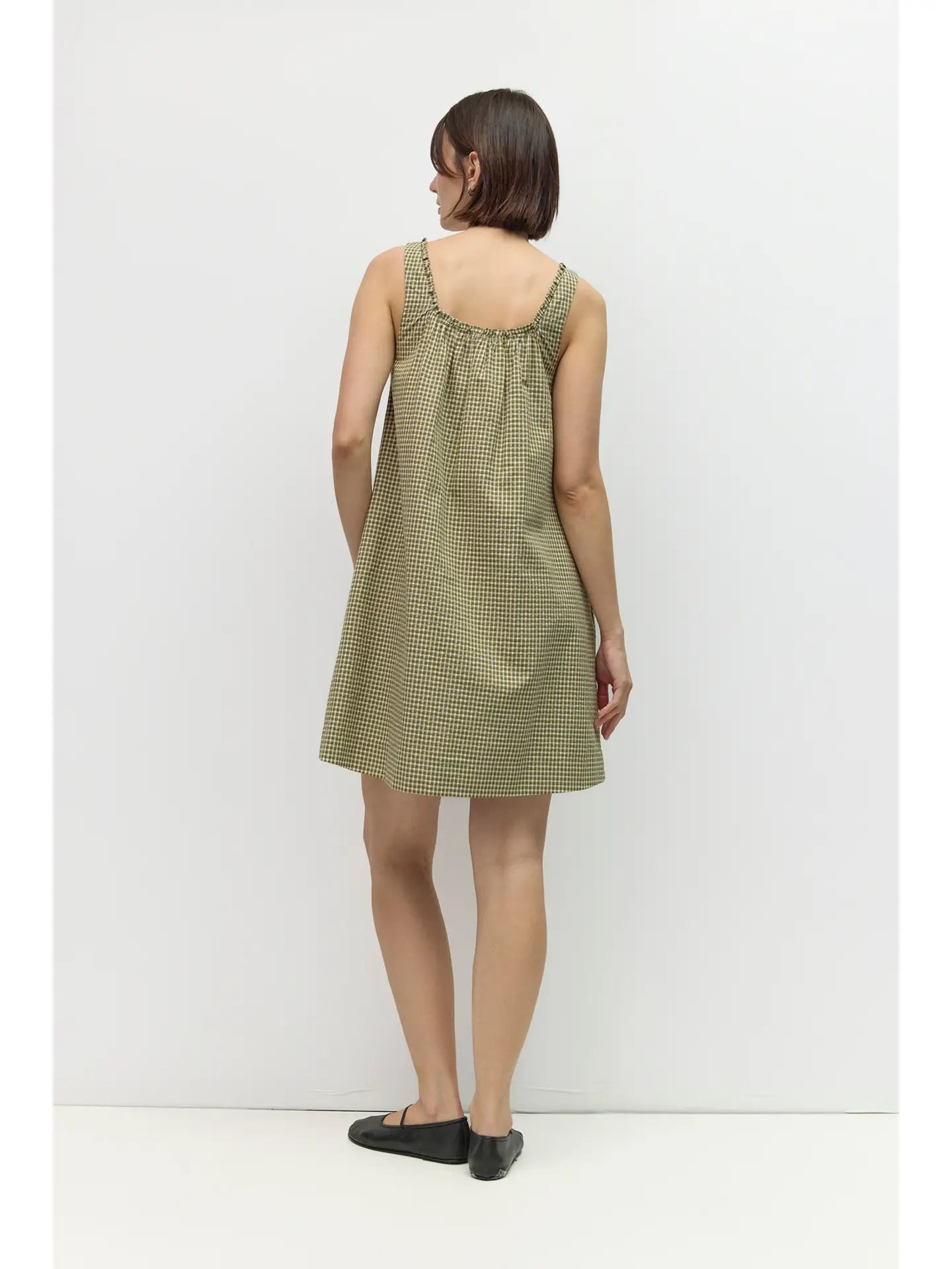 Plaid Babydoll Dress - Green + Brown
