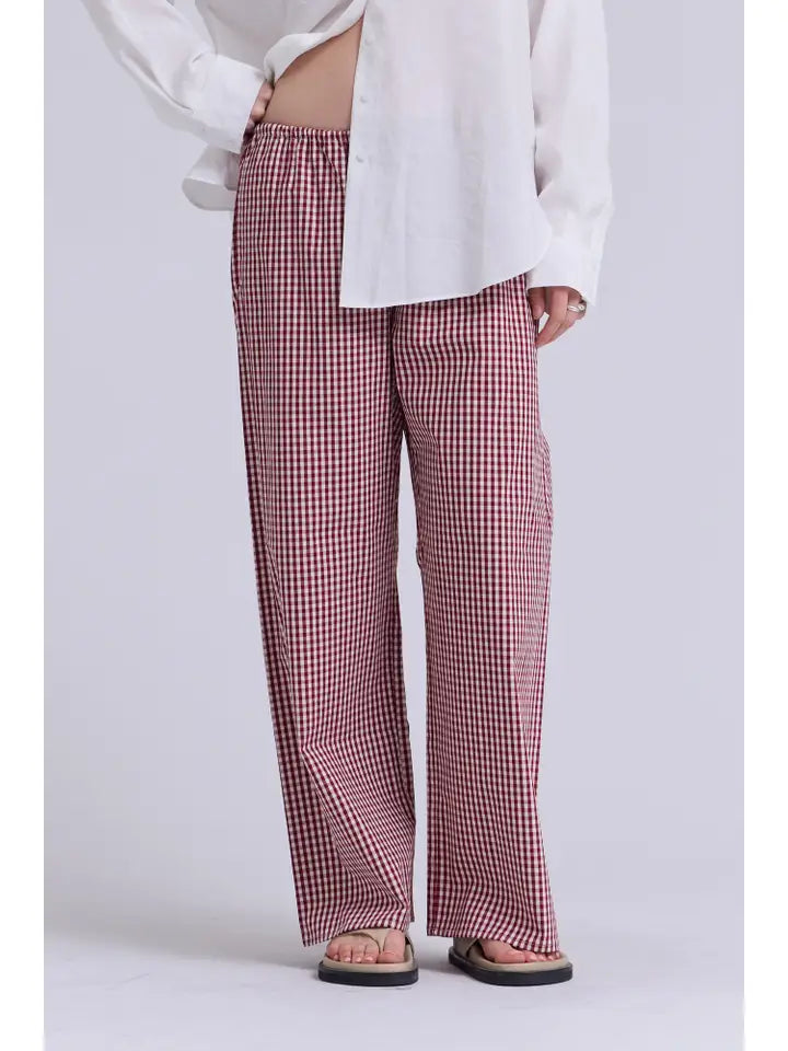 Grade + Gather - Relaxed Fit Gingham Pants - Cardinal