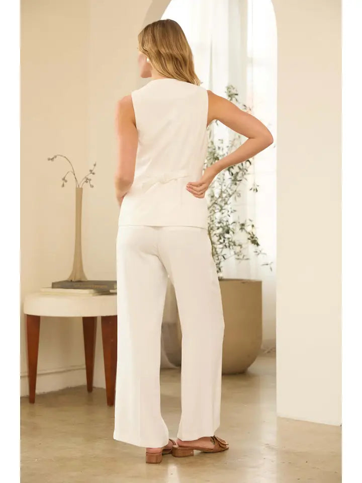 Recycled Vest with Rim Buttons - White