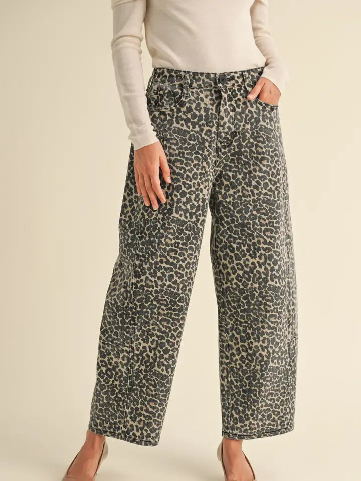 Leopard Print Barrel Jeans