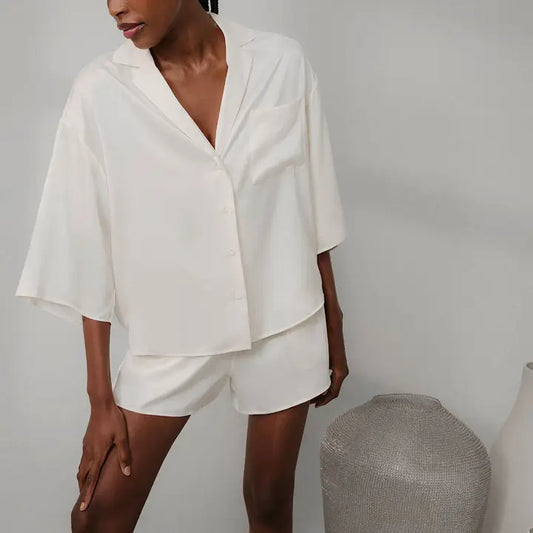 Lunya - Washable Silk Relaxed Button Up - Tranquil White