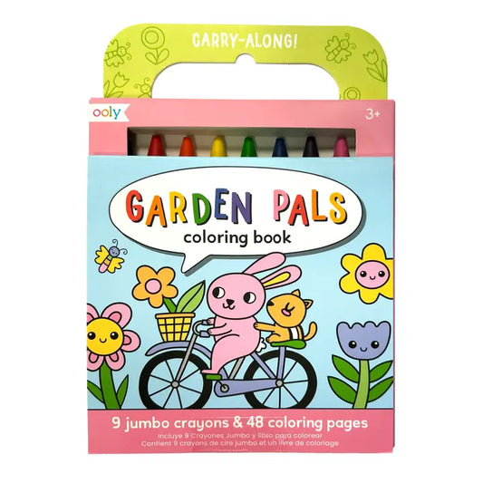 OOLY - Carry Along Crayon + Coloring Book Kit - Garden Pals - Set of 10