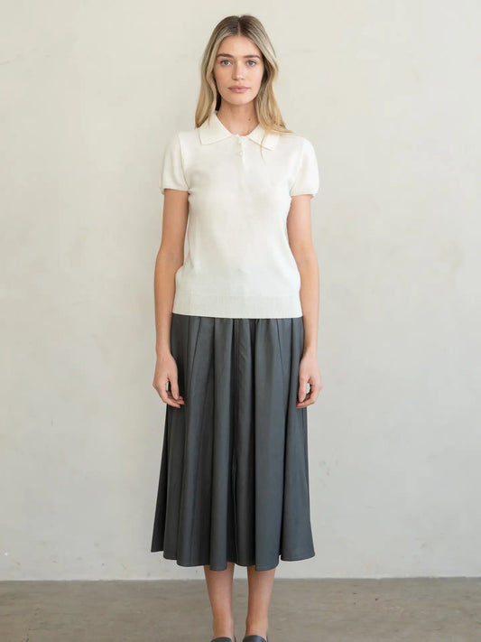 Refined Cap Sleeve Polo Sweater Top - Ivory