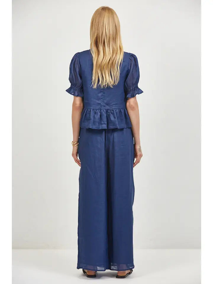 Smocked Blouse - Navy