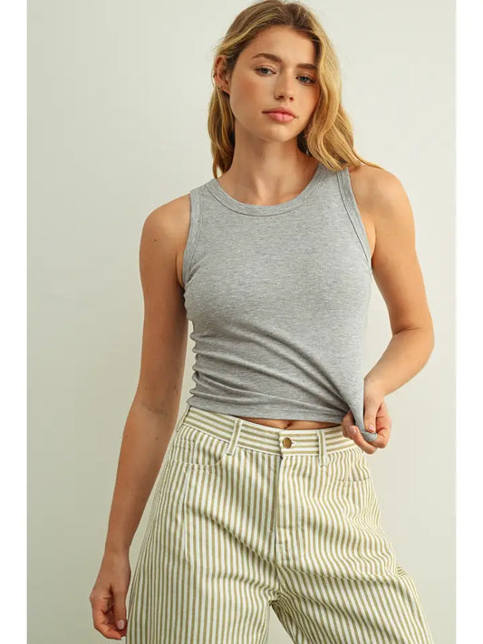 Sleeveless Ribbed Top - Melange Grey
