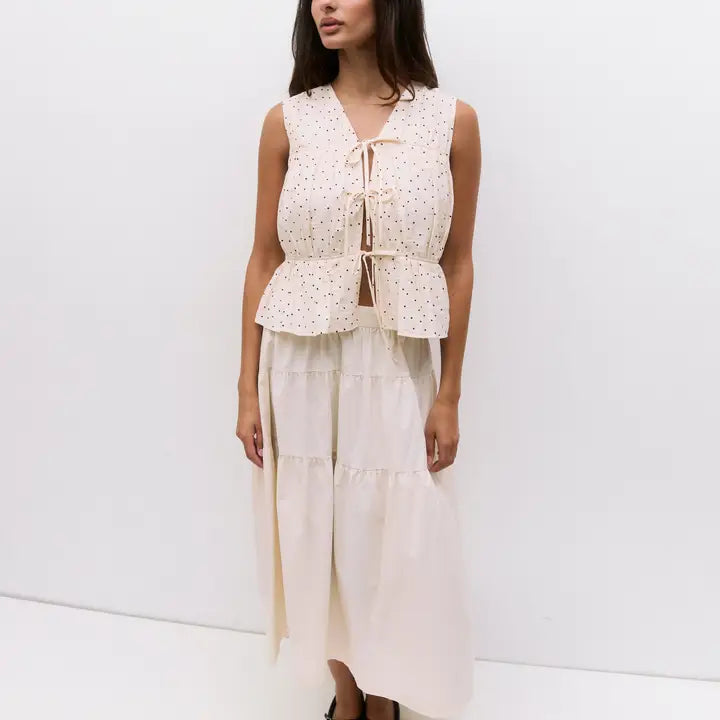 Tiered Tie Front Blouse - Cream