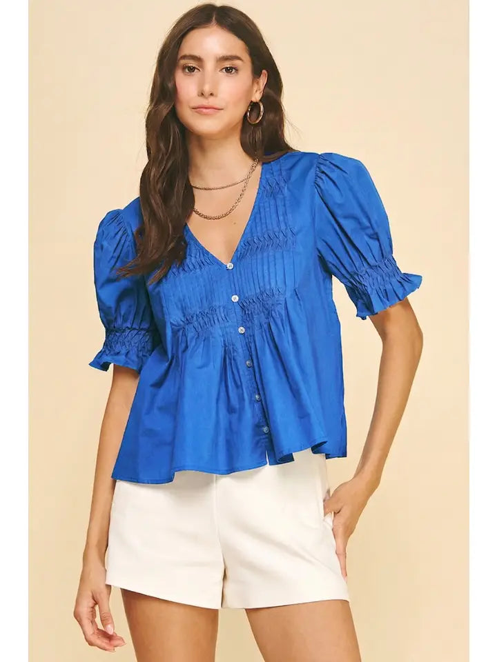 Button Down Blouse - Blue