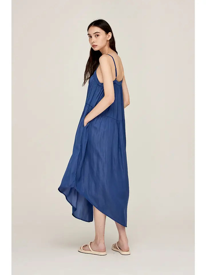 Grade + Gather - Satin Tier Dress - Blue Corn