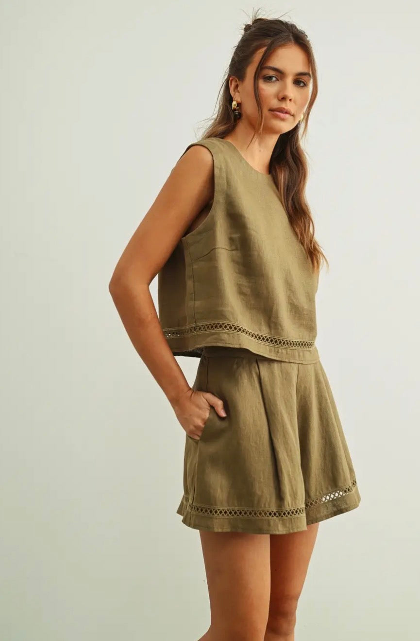 Linen Shorts - Olive