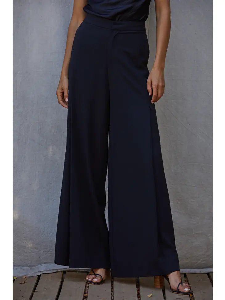 Woven High Waist Wide Leg Trousers - Black