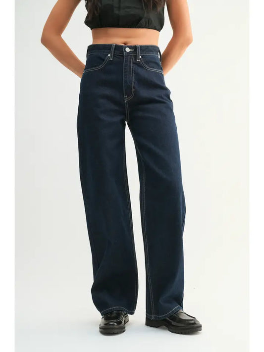 High Waisted Skater Jean - Dark Denim