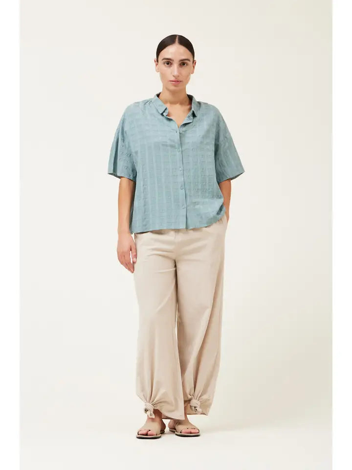 Grade + Gather - Textured Short Sleeve Shirt - Teal Dust