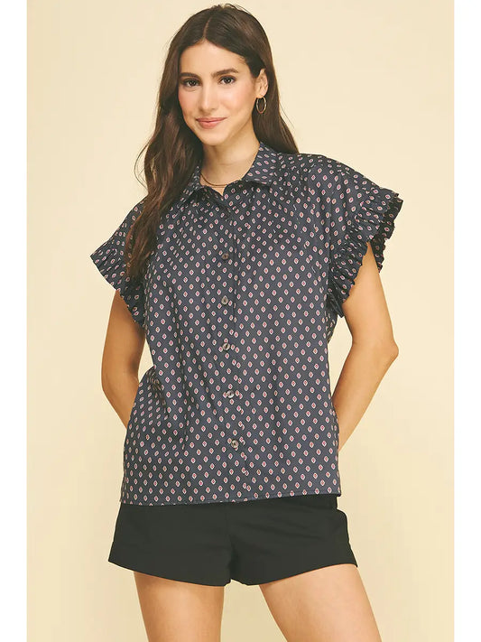 Geometric Diamond Shirt - Navy