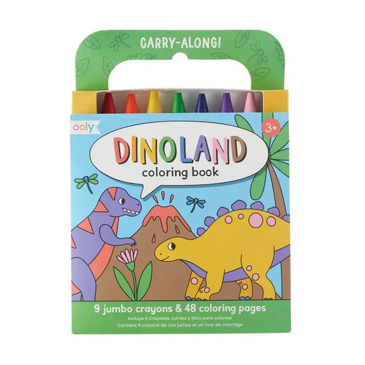 OOLY - Carry Along Crayon + Coloring Book Kit - Dinoland - Set of 10