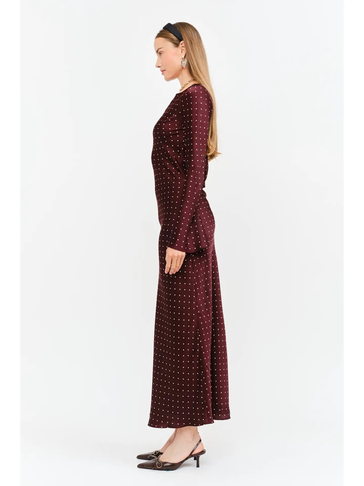 Georgie Dot Dress - Burgundy
