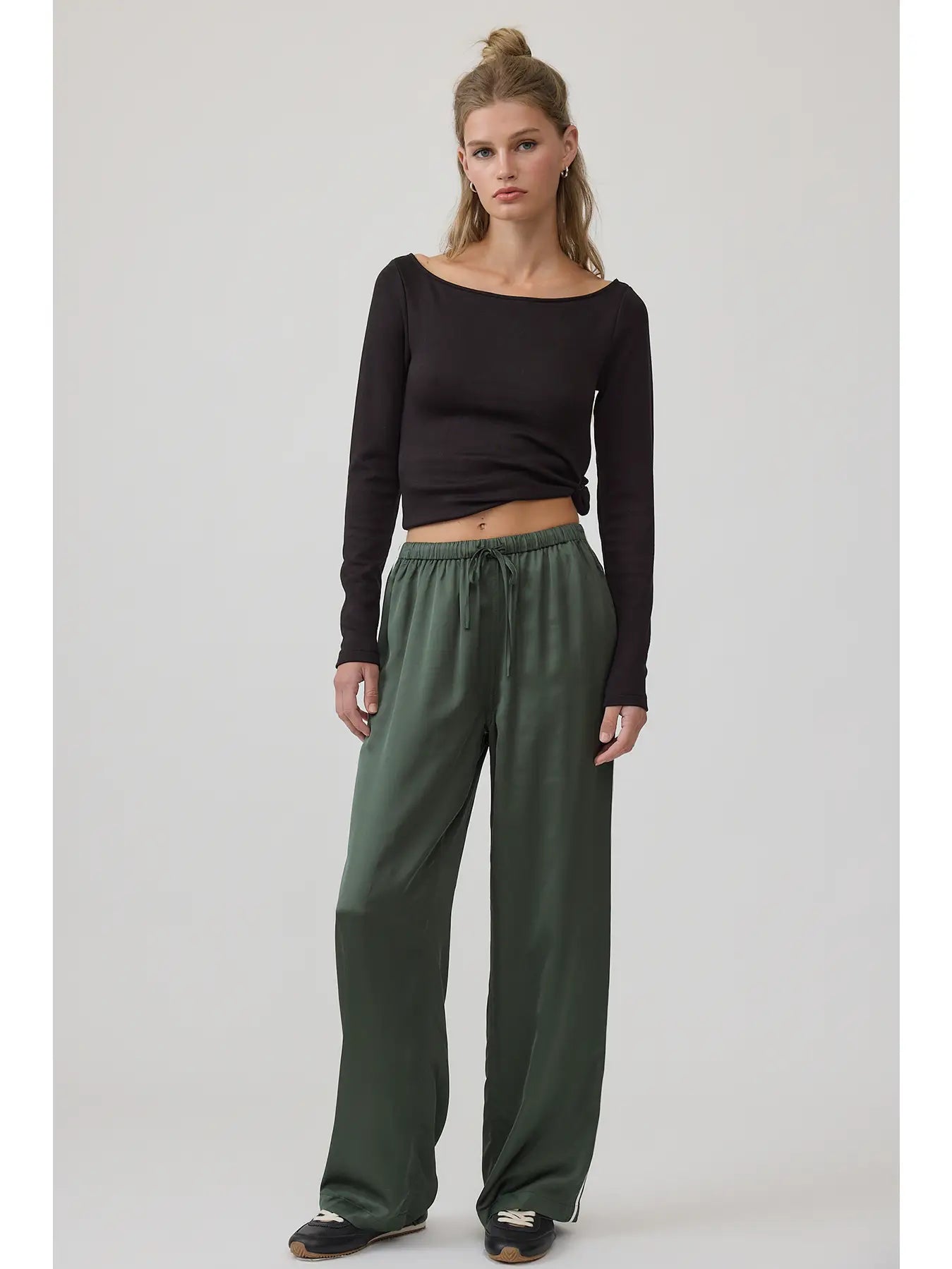 Elastic Waist Straight Pants - Deep Green