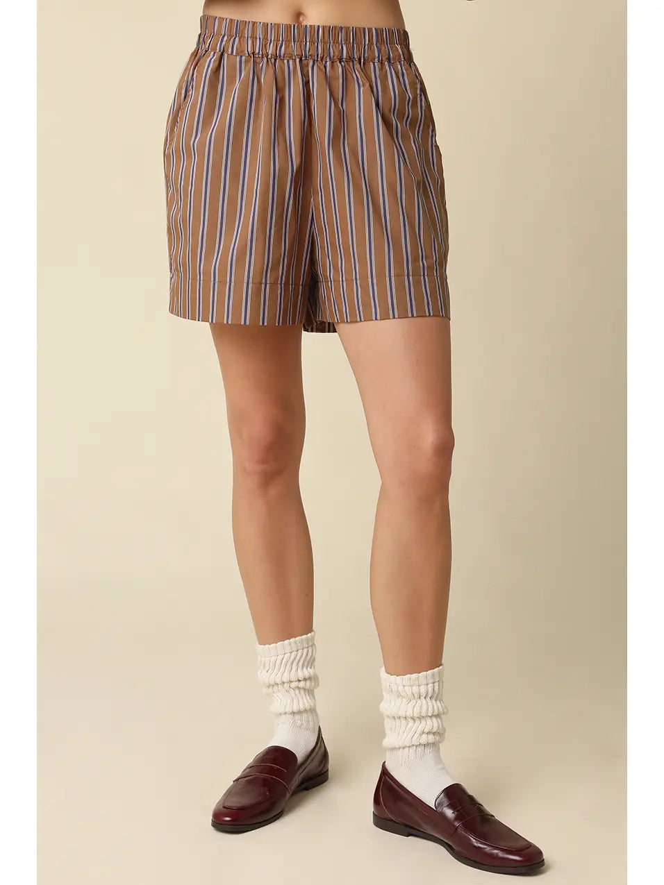 Hunter Striped Lounge Shorts - Brown Blue