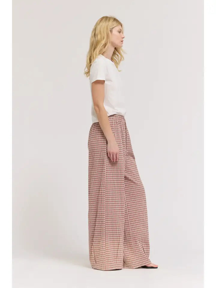 Grade + Gather - Relaxed Fit Gingham Pants - Dusty Rose