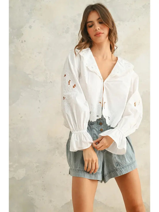 Eyelet Detailed Blouse - White