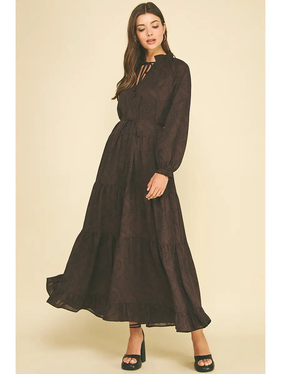 Tiered Maxi Dress - Brown & Black Paisley