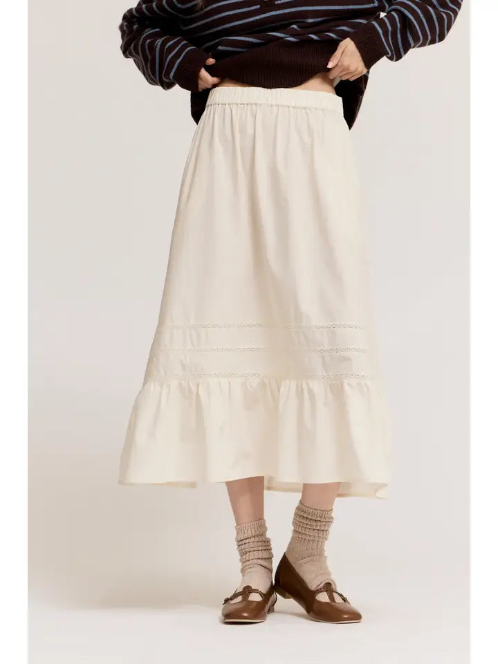 Pleat Trim Cotton Skirt - Soy
