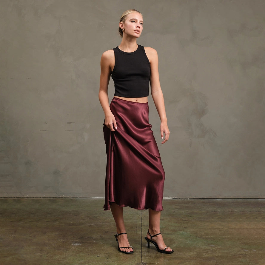 Satin Slip Skirt - Burgundy