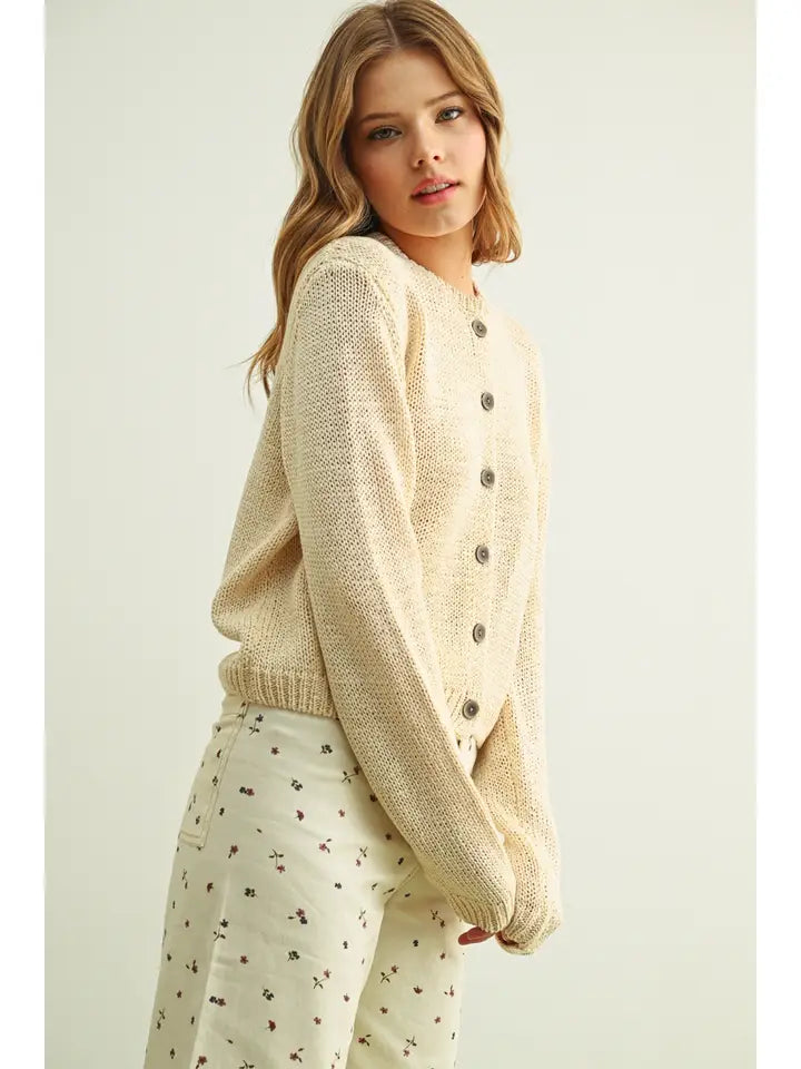 Button Front Knitted Cardigan - Beige