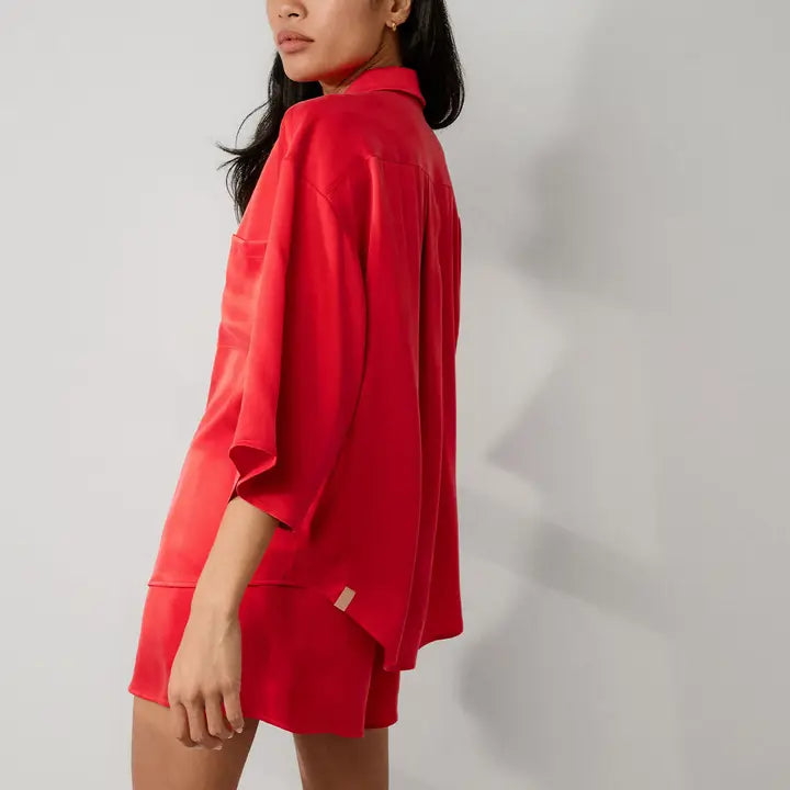 Lunya - Washable Silk Relaxed Button Up - Untold Scarlet