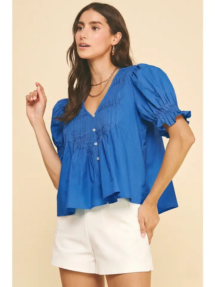 Button Down Blouse - Blue