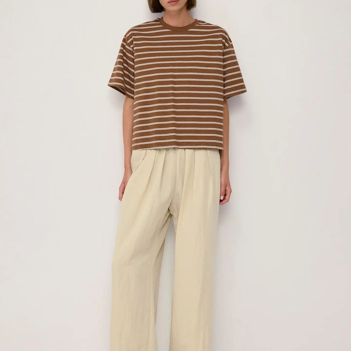 Relaxed Striped Tee - Brown + Beige