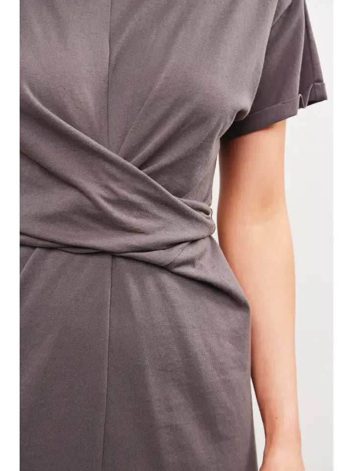 Wrap Back Tie Dress - Dark Stone