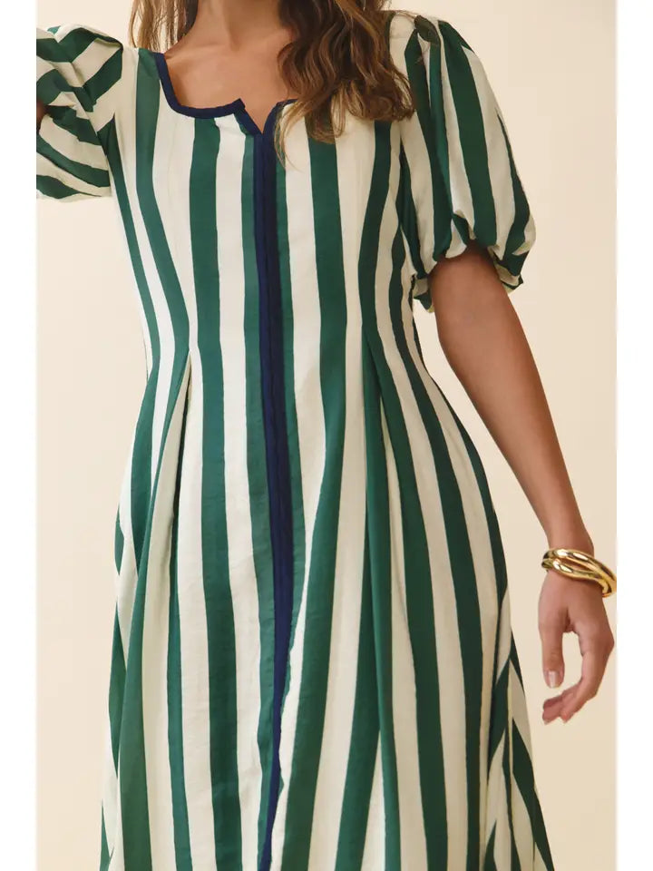 Square Neck Midi Dress - Green