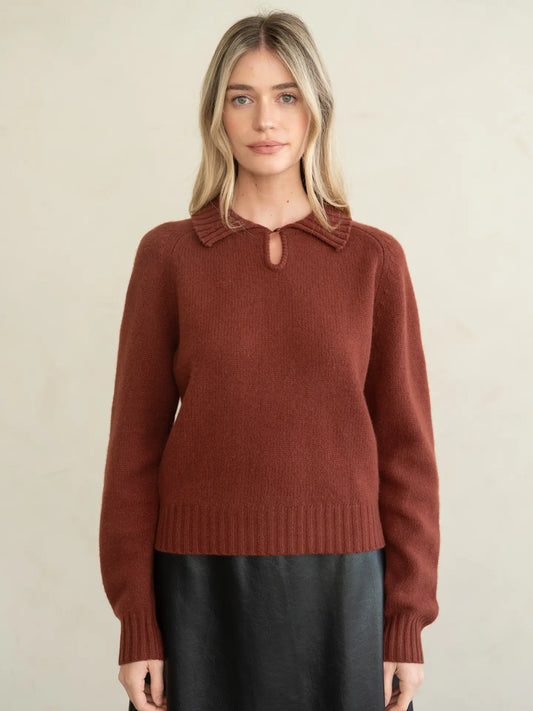 Wide Rib Collar Knit Sweater - Cinnamon