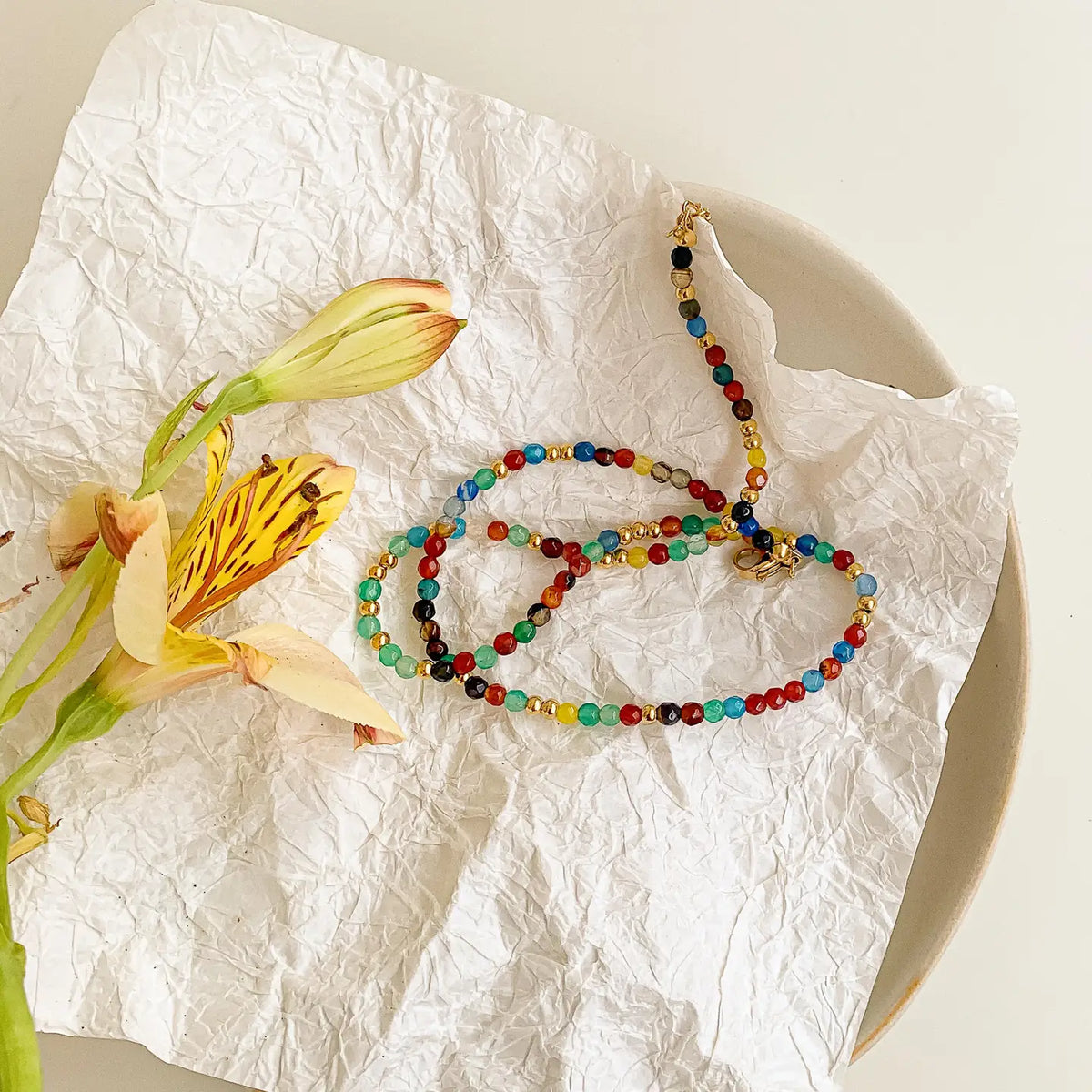 Estelle 18K Gold Non-Tarnish Beaded Necklace - Multi Color