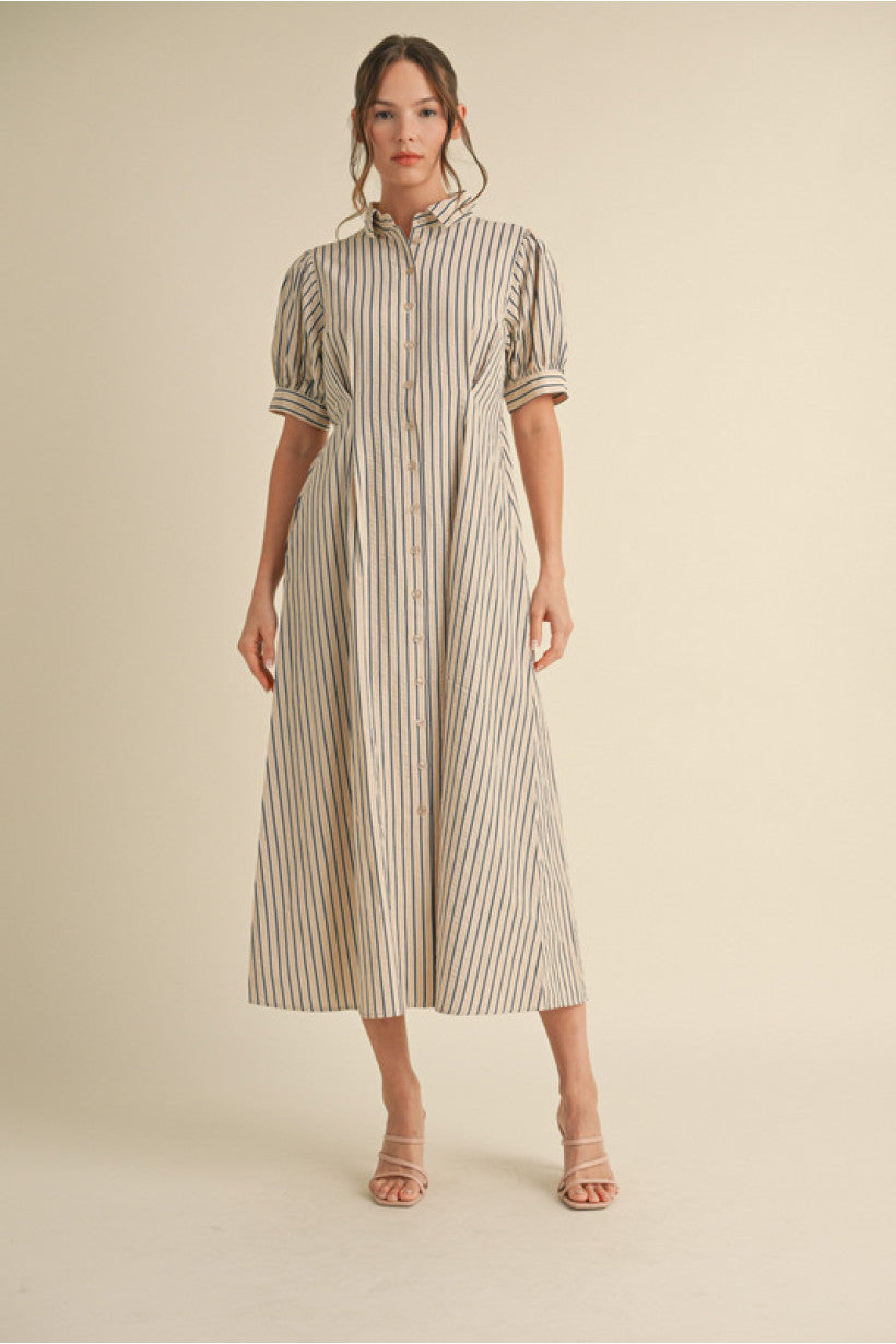 Striped Midi Dress - Natural