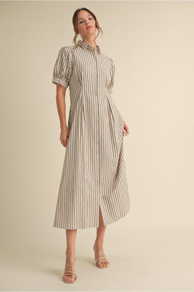 Striped Midi Dress - Natural