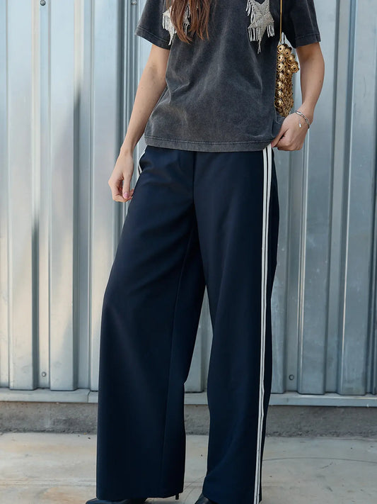 Side Stripe Wide Leg Pant - Navy