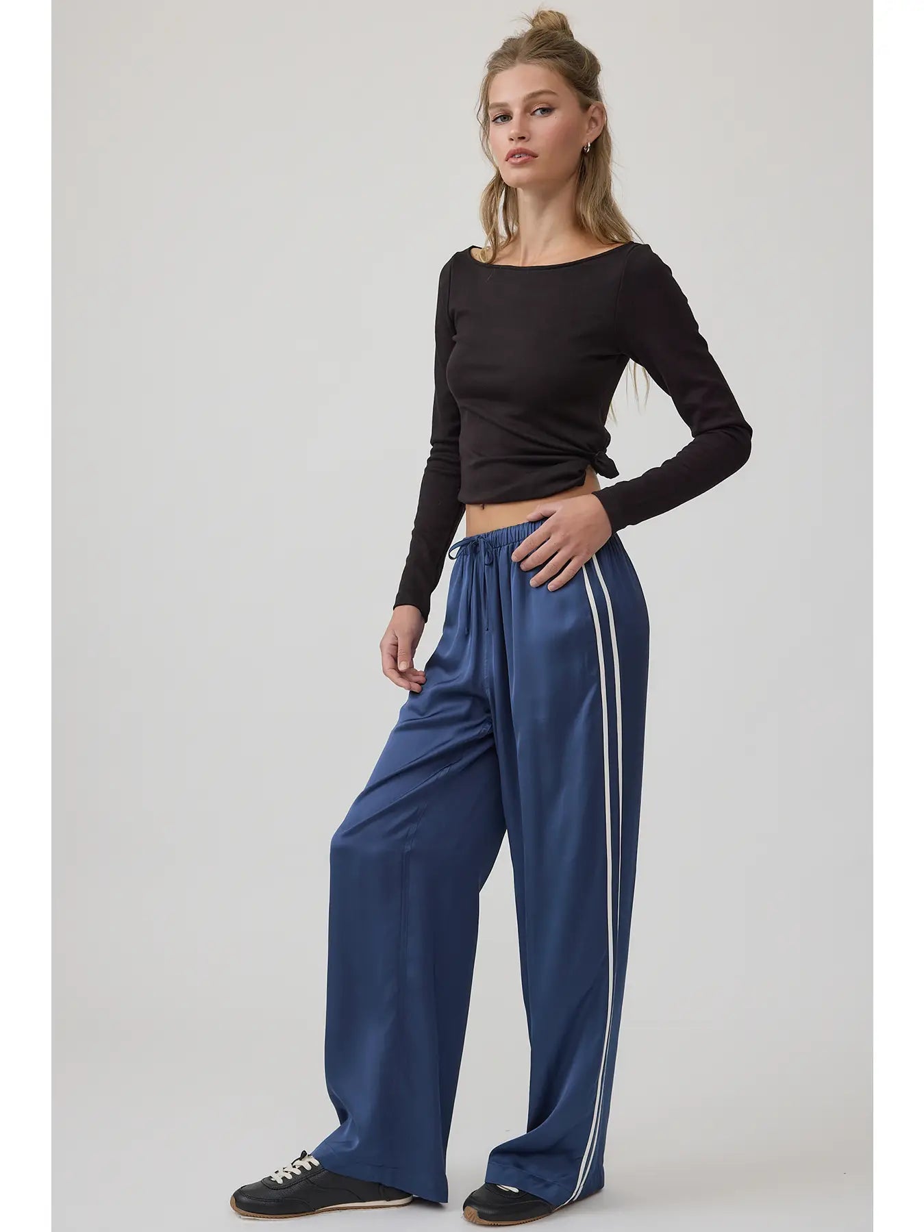 Elastic Waist Straight Pants - Navy