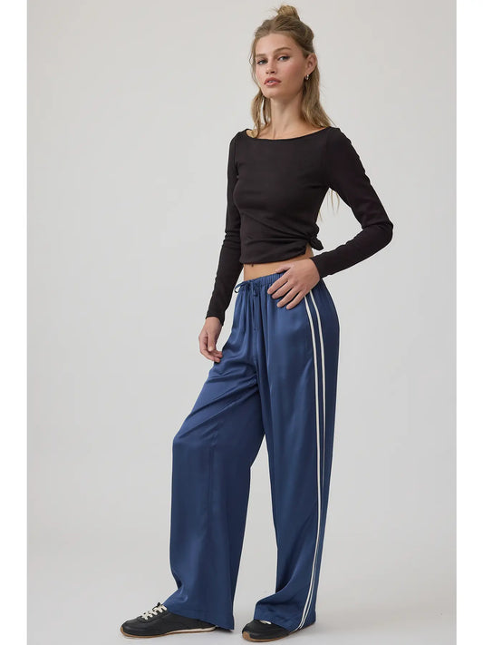 Elastic Waist Straight Pants - Navy