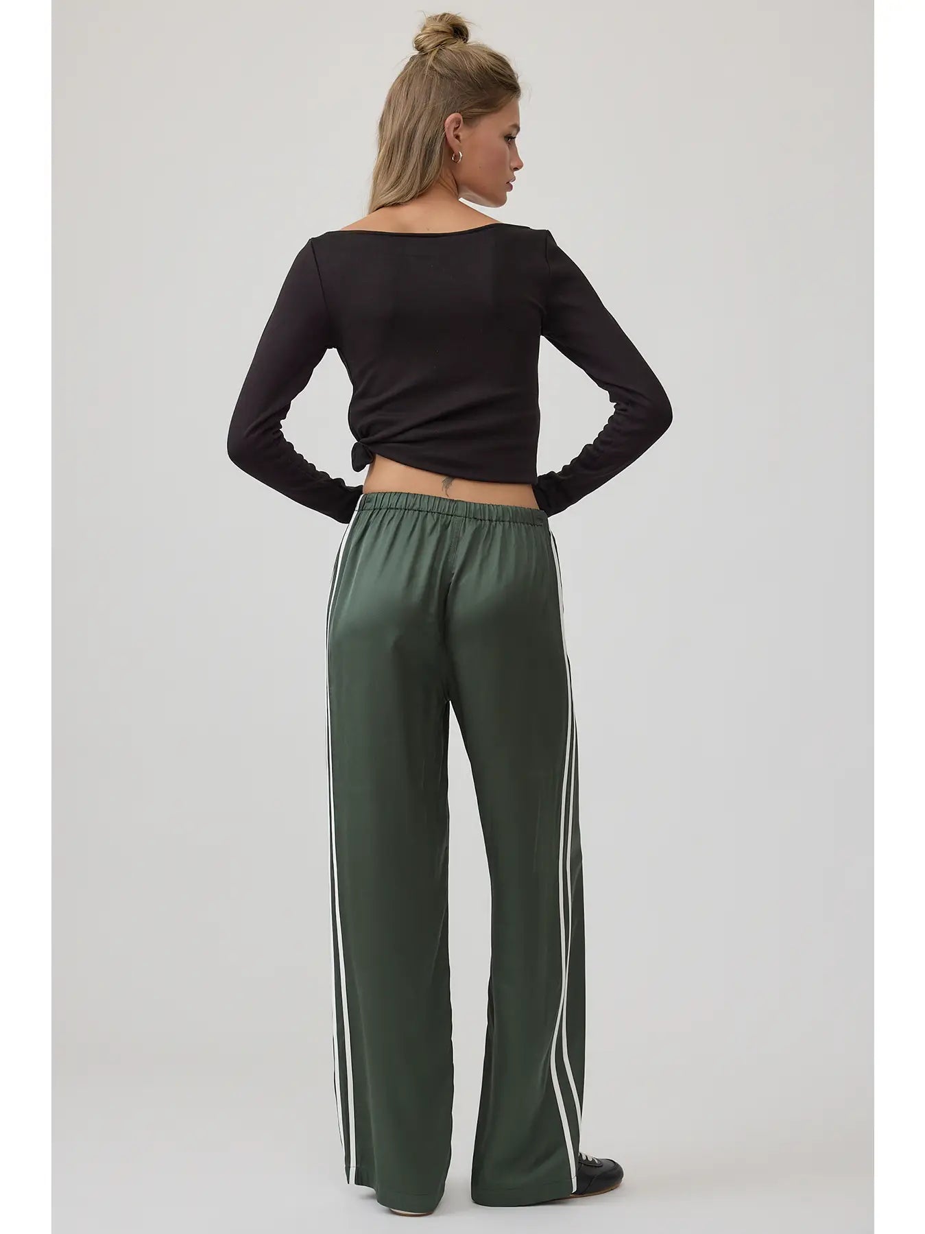 Elastic Waist Straight Pants - Deep Green
