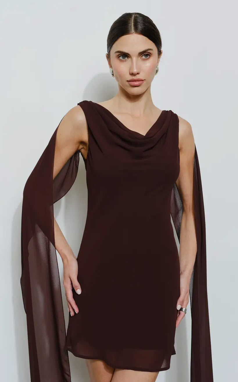 Callista Draped Mini Dress - Black Cherry