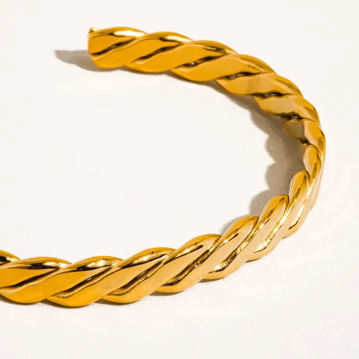 Benir 18K Gold Non-Tarnish Braided Thin Bangle - Yellow Gold