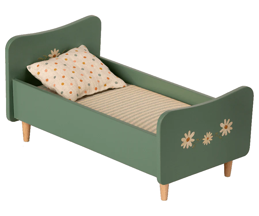 Maileg - Wooden Bed, Mini - Mint Blue