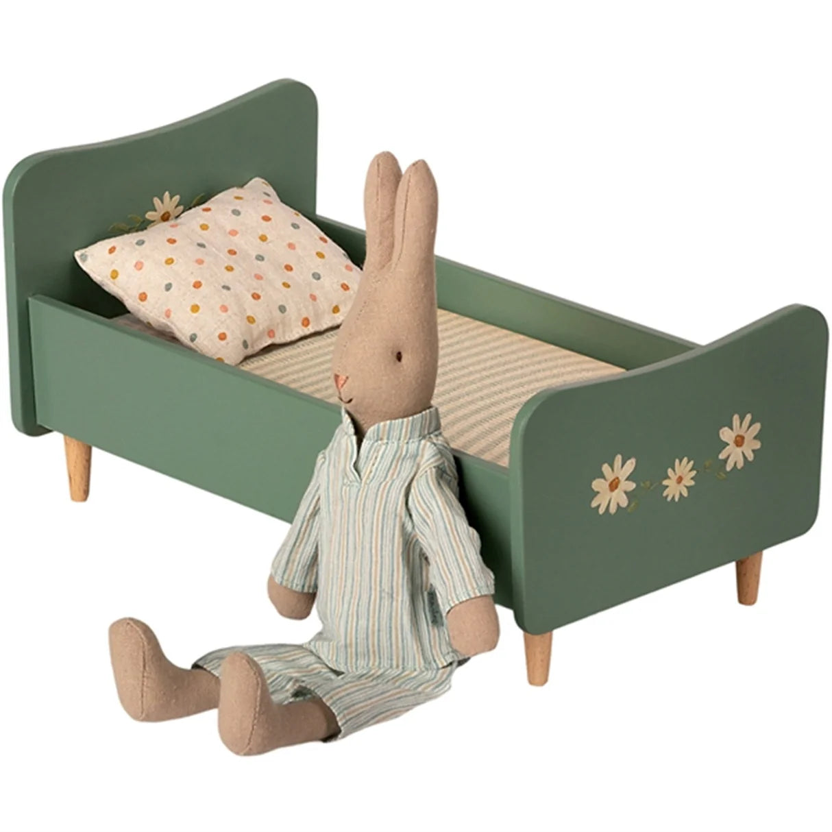 Maileg - Wooden Bed, Mini - Mint Blue