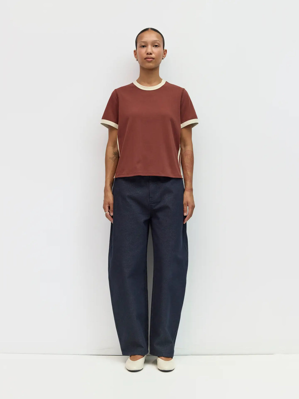 Sporty Contrast Tee - Brown + Cream