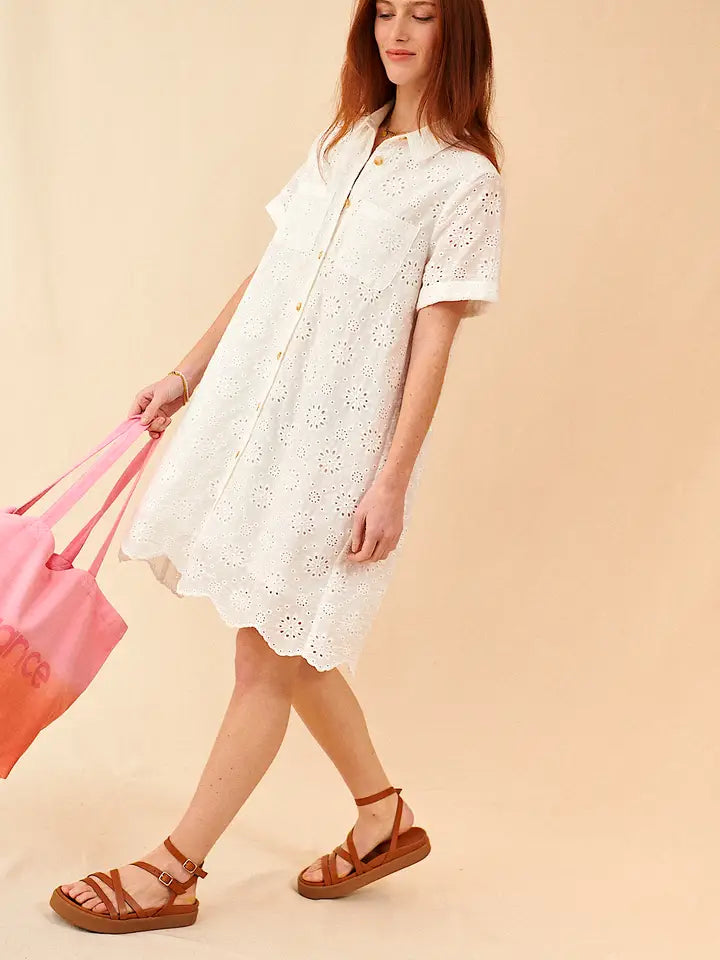 Sabi English Embroidery Shirt Dress - Ecru