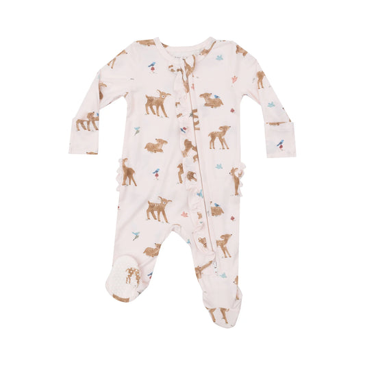 Two Way Ruffle Zipper Footie - Soft Deer