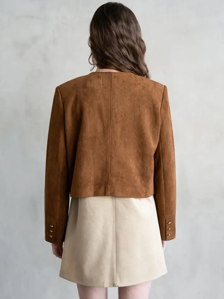 Suede Utility Crop Jacket - Tan